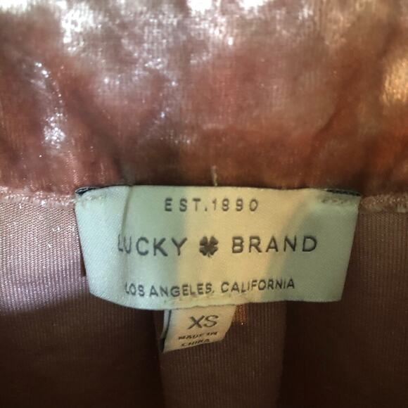 Lucky Brand Pink Crushed Velvet Cold Shoulder Top Embroidered Straps - Size XS - Picture 2 of 7